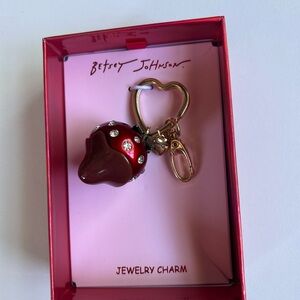 Betsey Johnson Strawberry Keychain Charm Rhinestone Heart Clip NIB